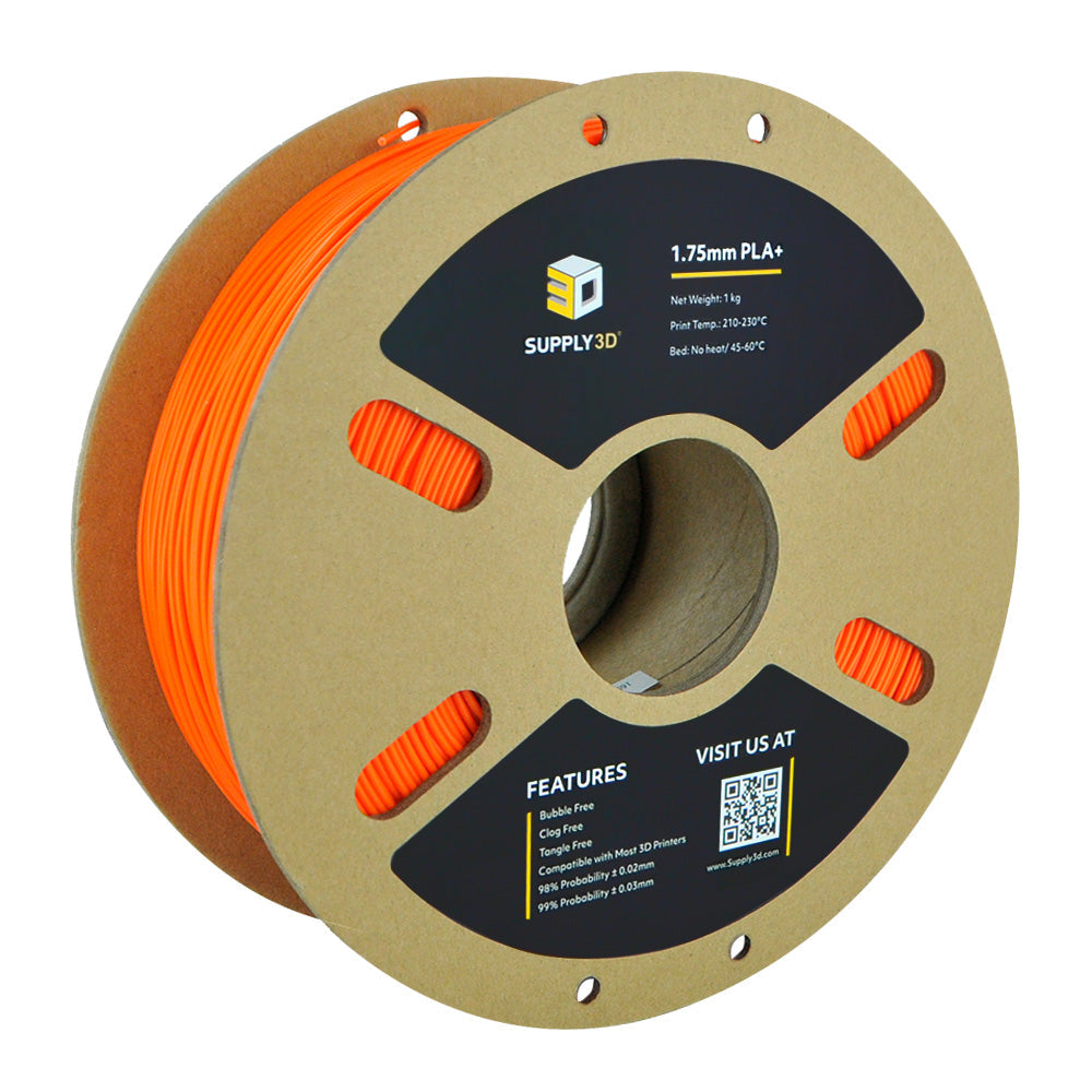 2-Pack SUPPLY3D PLA+ 3D Printer Filament 1.75 mm 1.0 KG - Orange