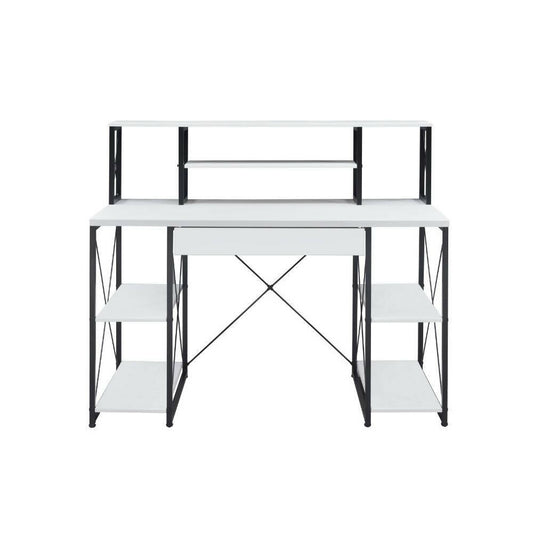 ACME Amiel Computer and Music Recording Desk - Desk Office Desk with Storage and CPU Stand, White Corner Desk for Bedroom, Modern Writing Desk, Work Desk for Home Office with Shelves